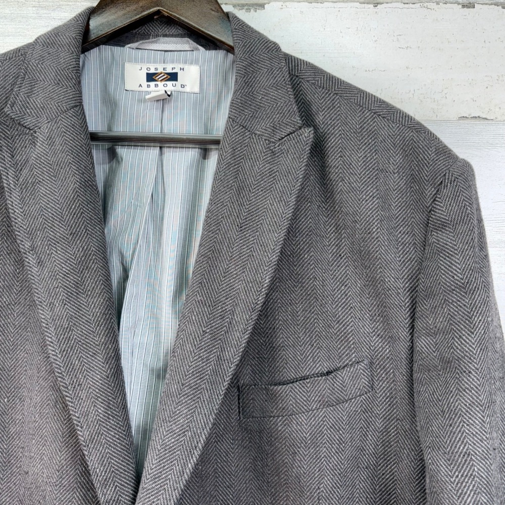 Joseph Abboud‎ 3XLT Grey Herringbone Linen Cotton Blazer Sport Coat Elbow Patch